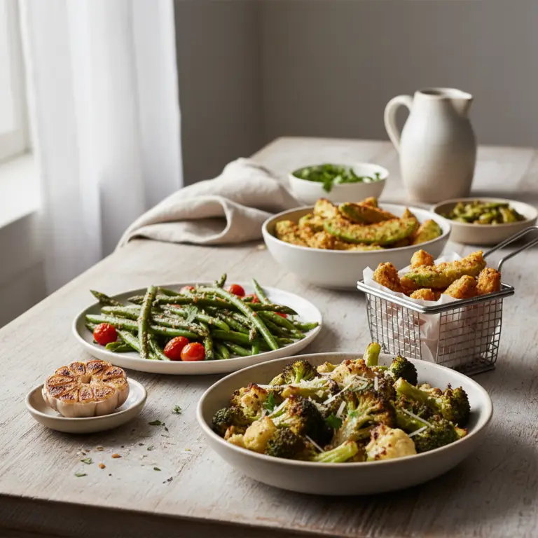 Ilustração editorial: 5 Best Low Carb Air Fryer Sides Ready in 15 Minutes