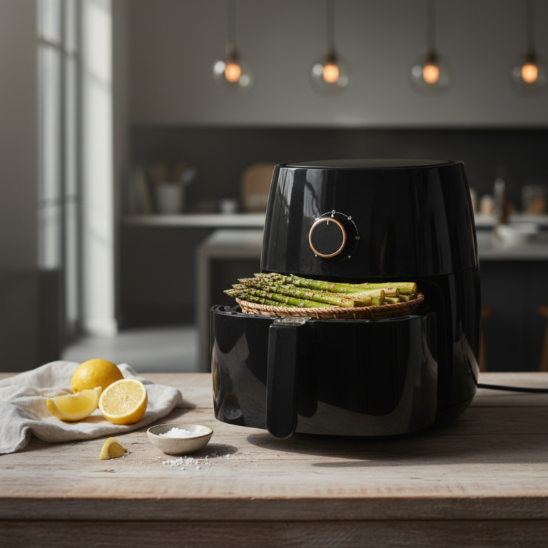 Ilustração editorial: Air Fryer Asparagus: The 12-Minute Crispy Method