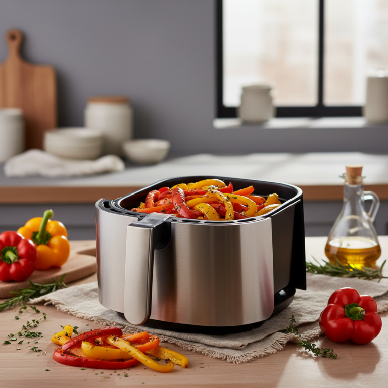 Ilustração editorial: Air Fryer Bell Peppers: The 12-Minute Low-Carb Guide