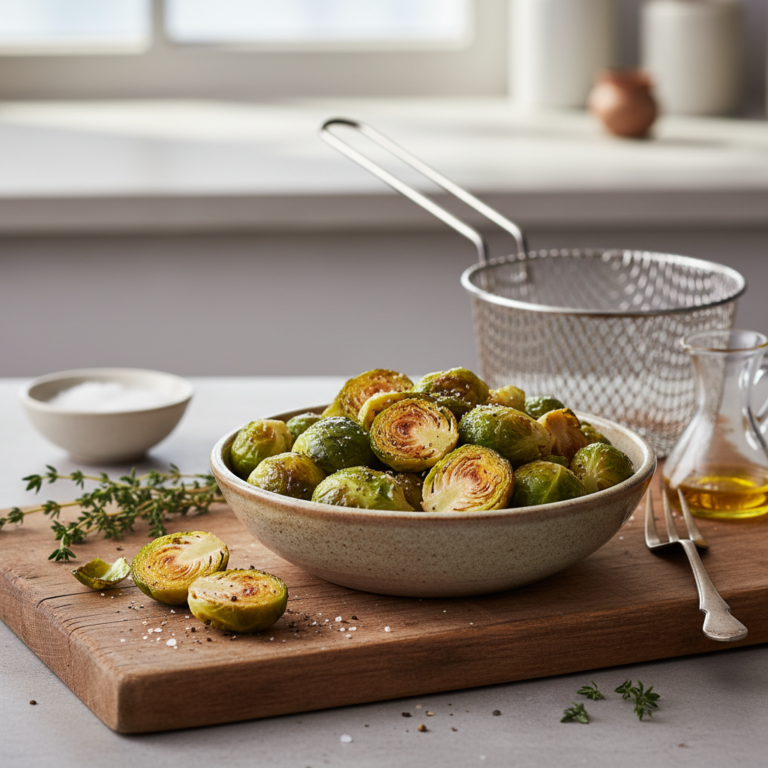 Ilustração editorial: Air Fryer Brussels Sprouts: The 12-Minute Crisp Method