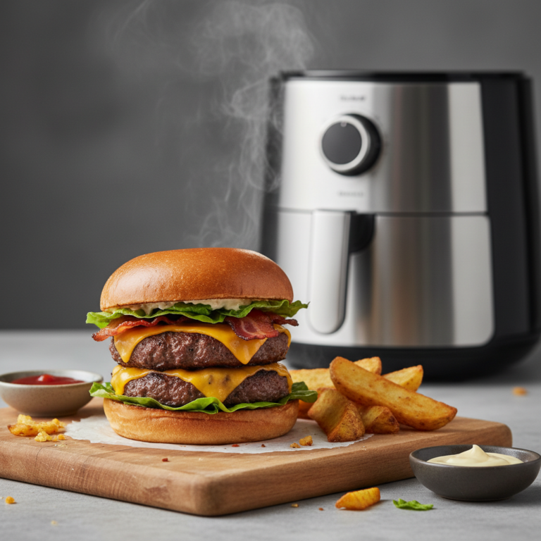 Ilustração editorial: Air Fryer Burgers: The 12-Minute Low-Carb Recipe