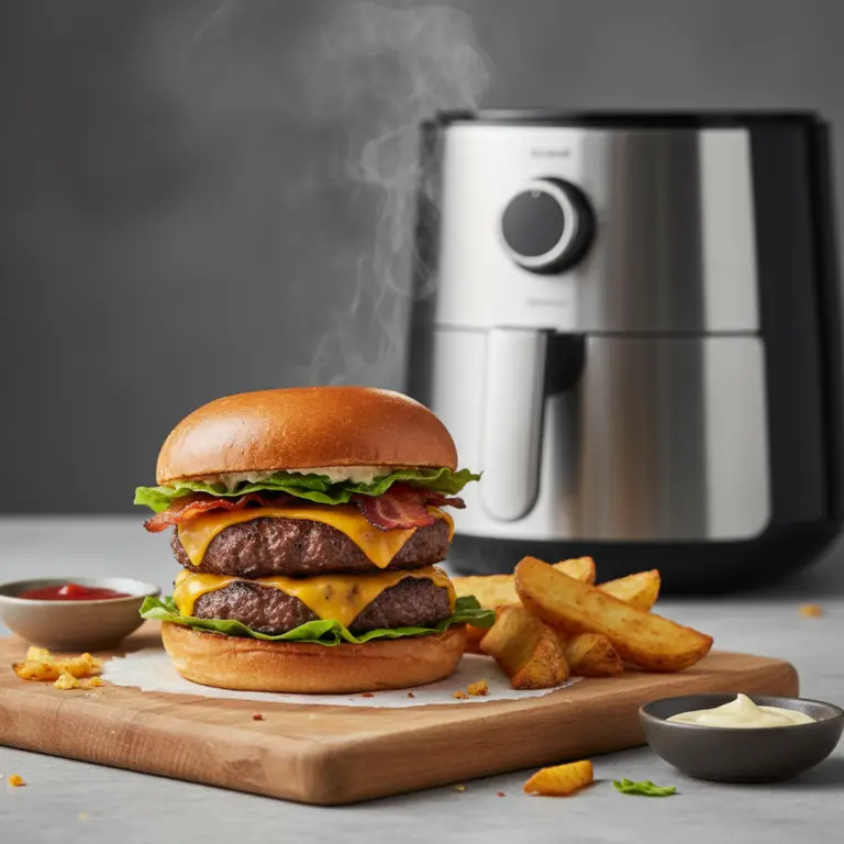 Ilustração editorial: Air Fryer Burgers: The 12-Minute Low-Carb Recipe