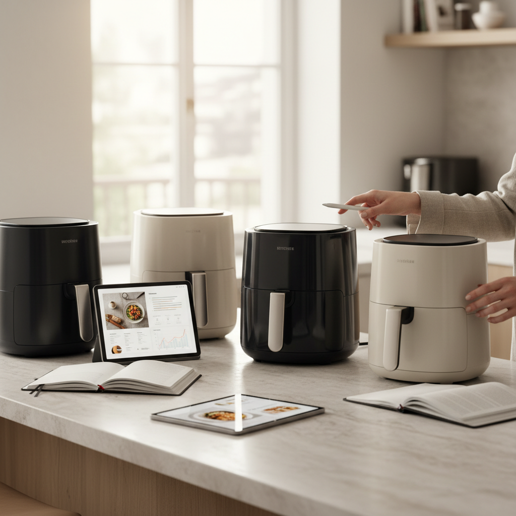 Ilustração editorial: Air Fryer Buying Guide: 5 Rules for Perfect Low-Carb Meals