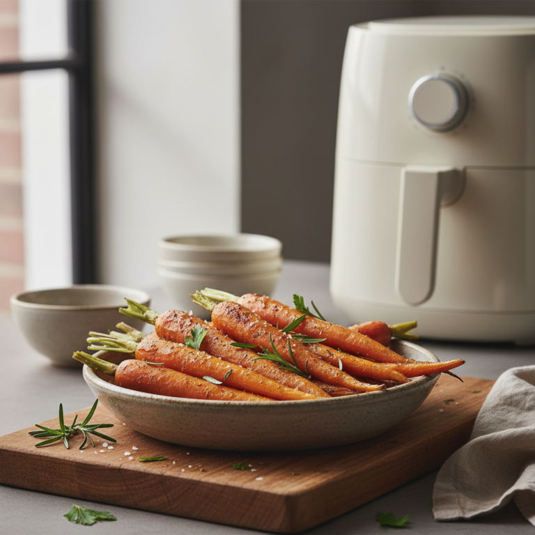 Ilustração editorial: Air Fryer Carrots: 12-Minute Recipe for Perfect Crispy Bites