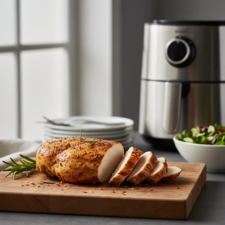 Ilustração editorial: Air Fryer Chicken Breast: The 12-Minute Perfect Method