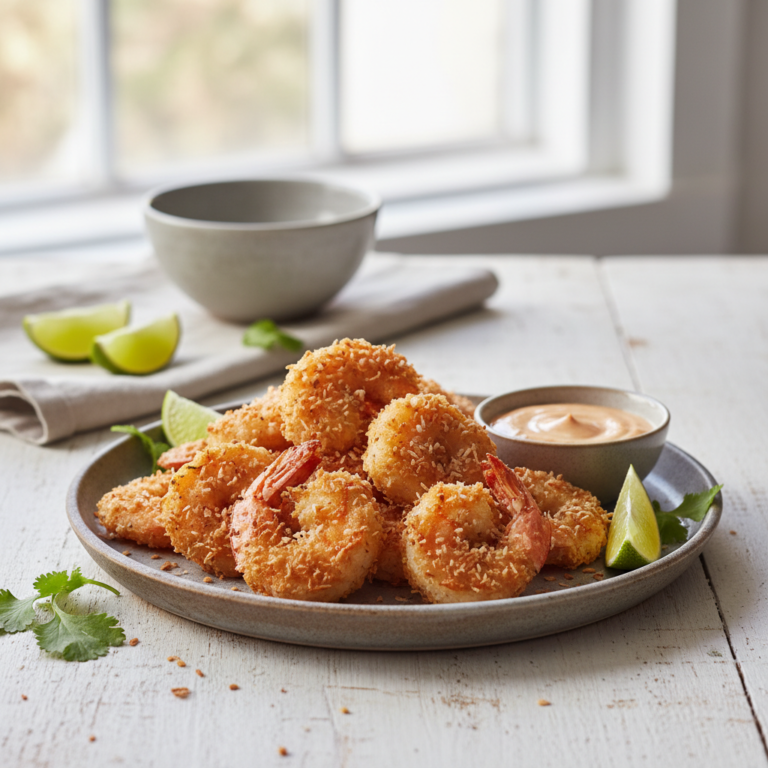 Ilustração editorial: Air Fryer Coconut Shrimp: 3 Steps to Perfect Keto Crunch