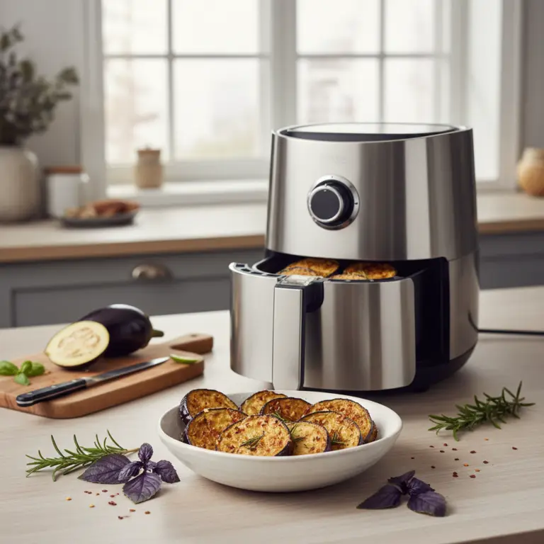 Ilustração editorial: Air Fryer Eggplant: 3 Steps to Perfect Low-Carb Crispy Bites