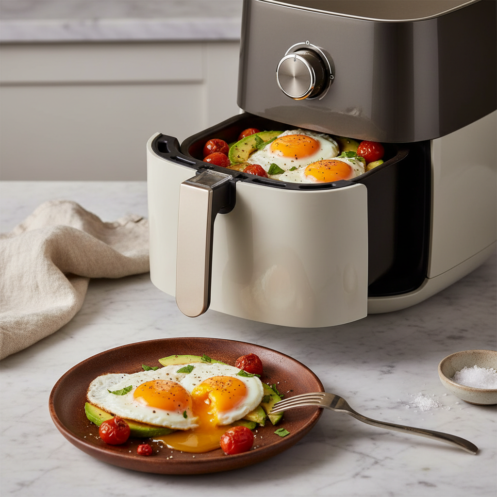 Ilustração editorial: Air Fryer Eggs: The 12-Minute Method for Perfect Results