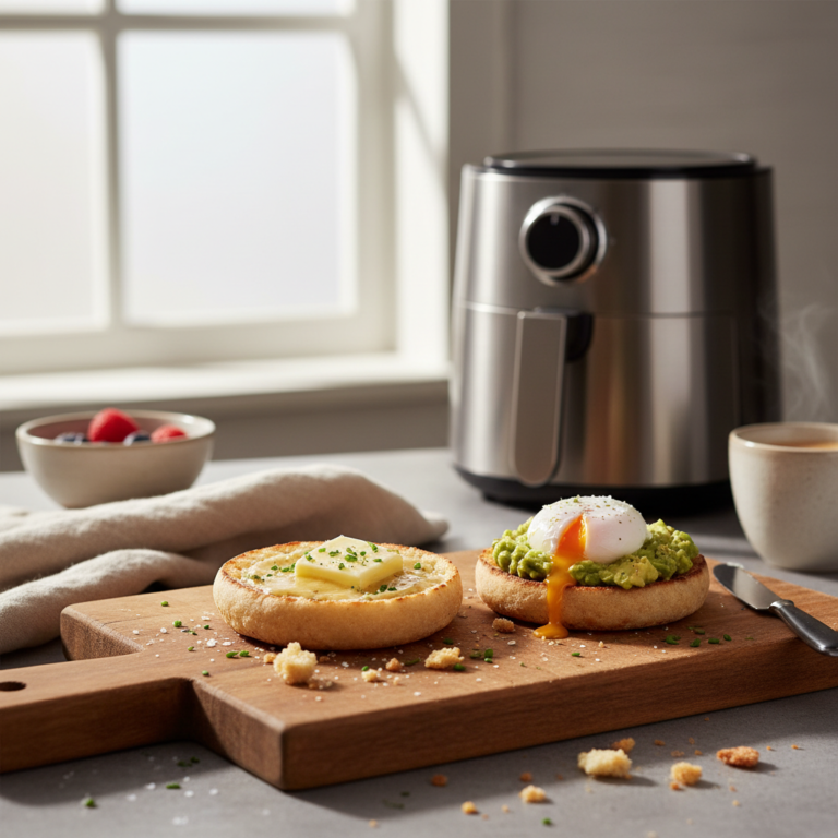 Ilustração editorial: Air Fryer English Muffin: 3 Ways to Perfect Crispiness