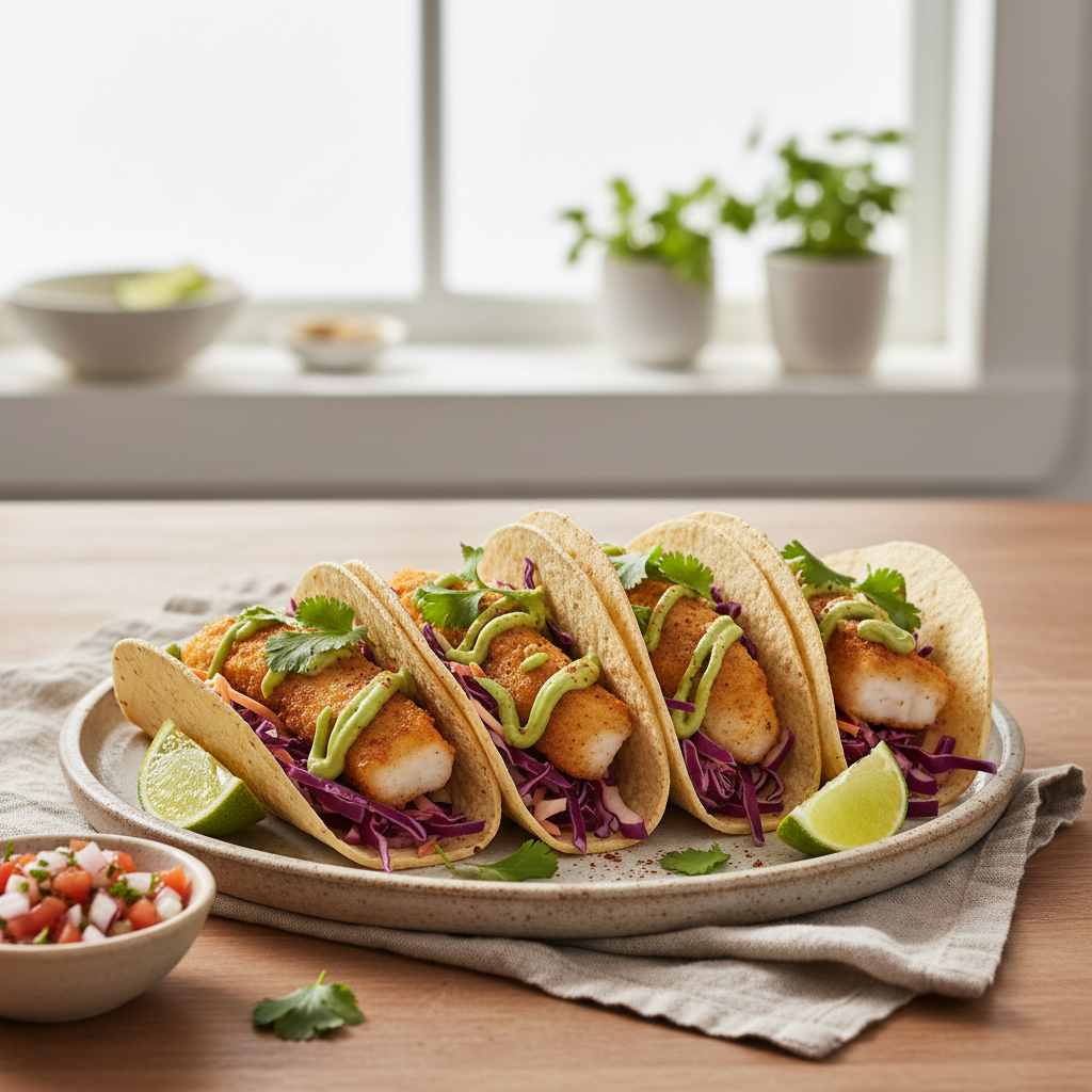 Ilustração editorial: Air Fryer Fish Tacos: 12-Minute Low-Carb Perfection