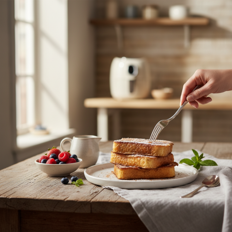 Ilustração editorial: Air Fryer French Toast: 12-Minute Low-Carb Recipe