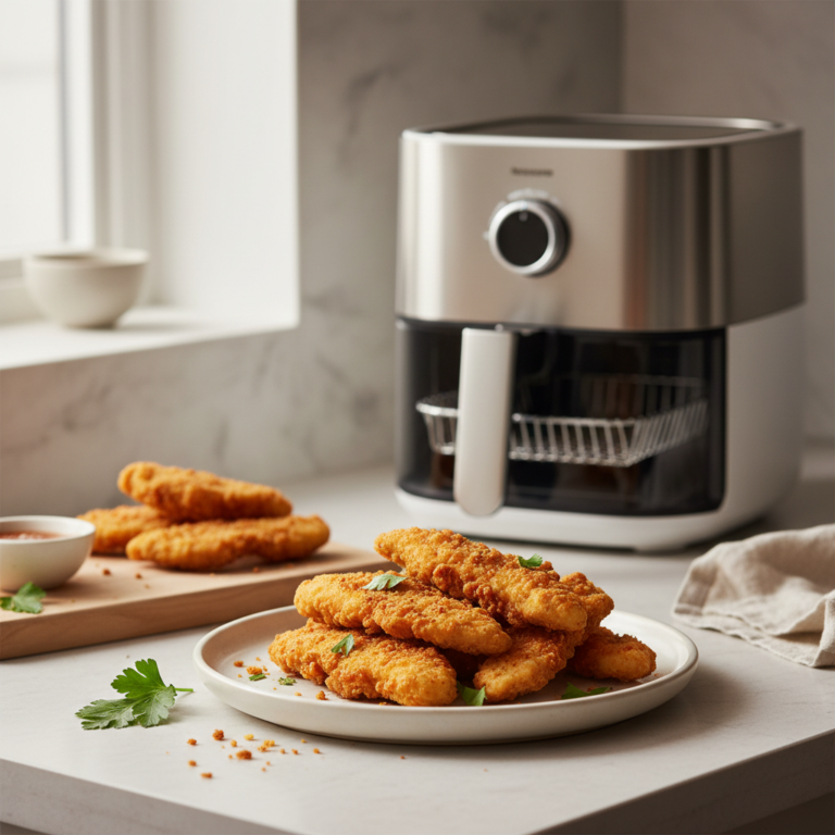 Ilustração editorial: Air Fryer Frozen Chicken Tenders: The 12-Minute Crisp Method