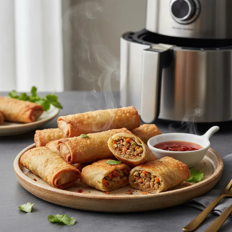 Ilustração editorial: Air Fryer Frozen Egg Rolls: 12-Minute Golden Crisp Method