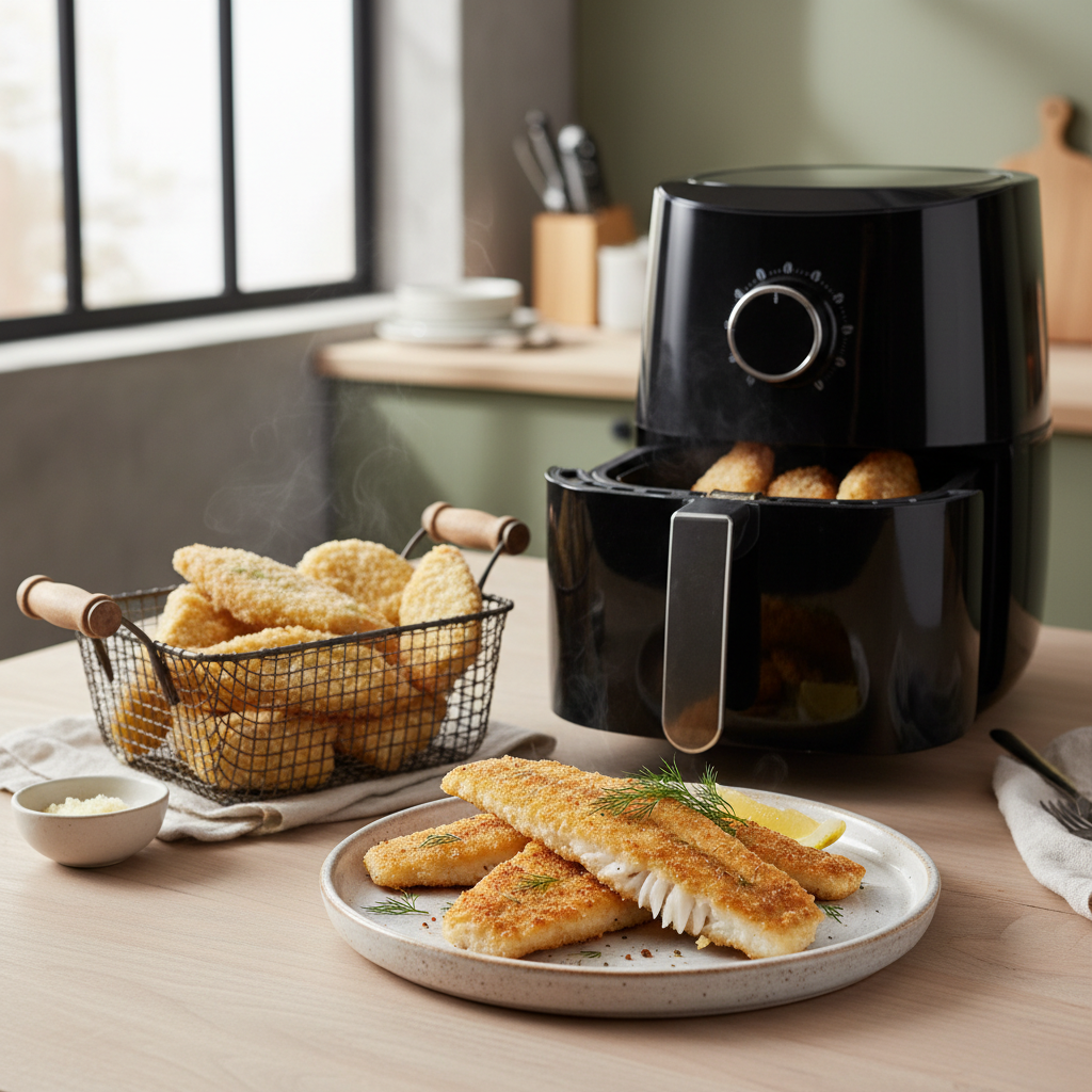 Ilustração editorial: Air Fryer Frozen Fish Fillets: The 12-Minute Crispy Method
