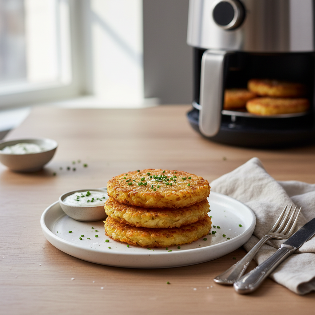 Ilustração editorial: Air Fryer Frozen Hash Browns: 12 Minutes to Crispy Perfection
