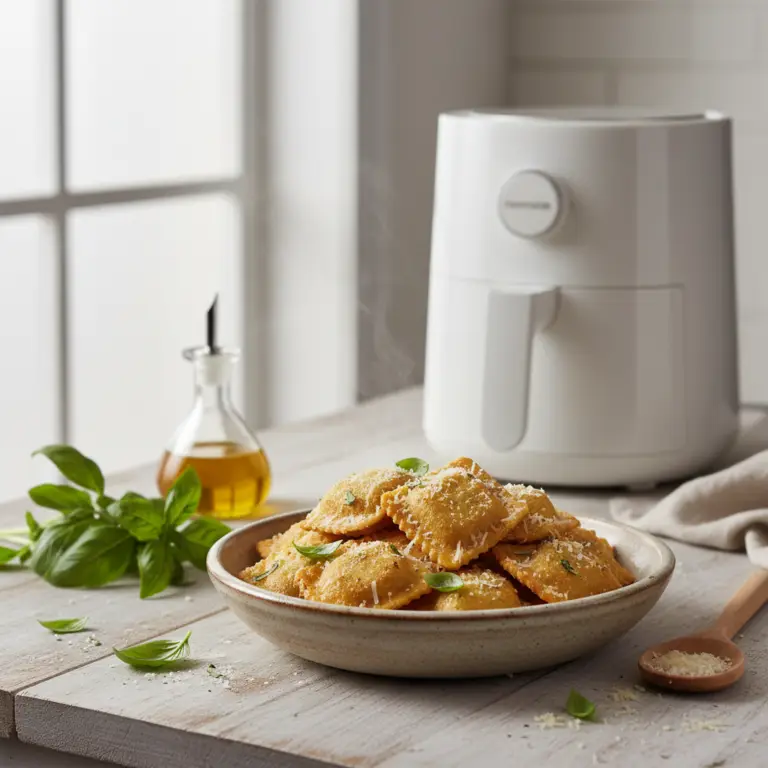 Ilustração editorial: Air Fryer Frozen Ravioli: The 12-Minute Crispy Method