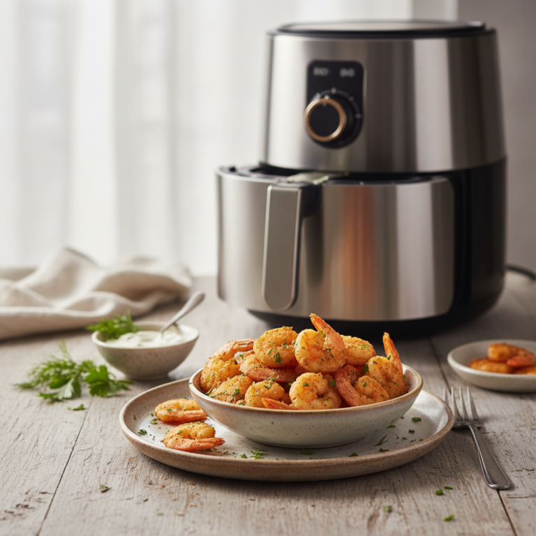 Ilustração editorial: Air Fryer Frozen Shrimp: 3 Simple Steps to Perfect Seafood