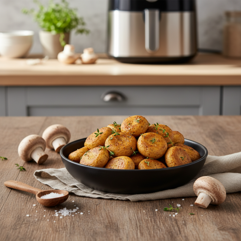 Ilustração editorial: Air Fryer Mushrooms: The 12-Minute Crispy Method