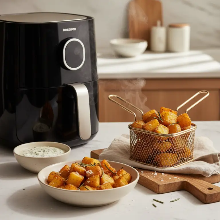 Ilustração editorial: Air Fryer Potatoes: The 15-Minute Recipe for Perfect Crispy Bites
