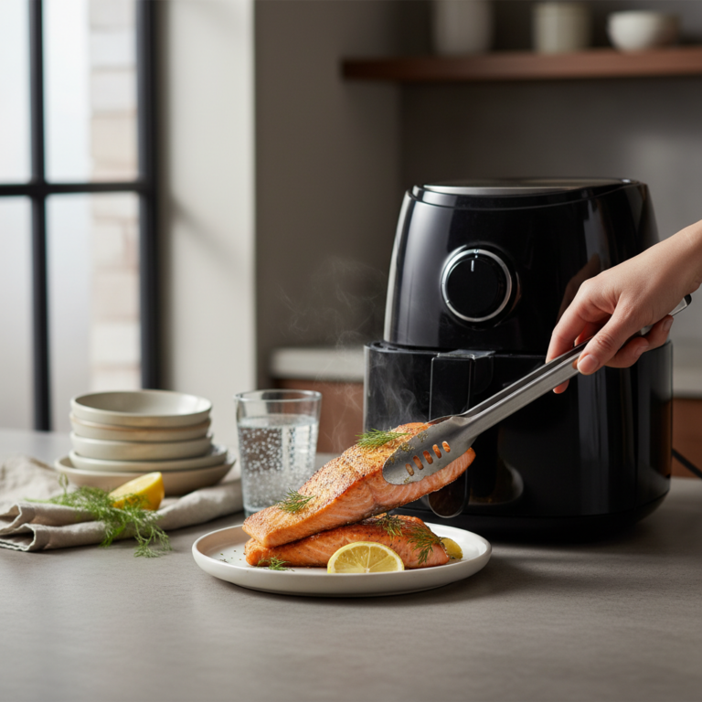 Ilustração editorial: Air Fryer Salmon: The 12-Minute Method for Perfect Results