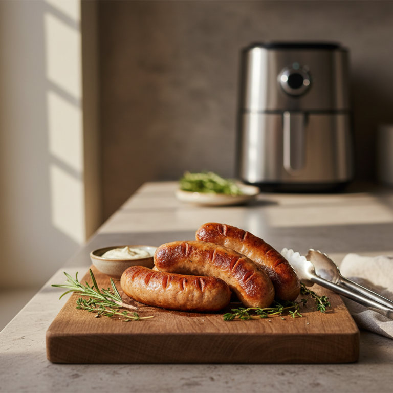 Ilustração editorial: Air Fryer Sausage: A Foolproof 12-Minute Method