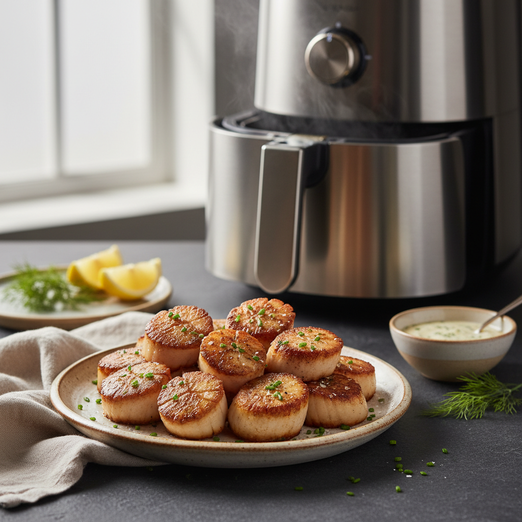 Ilustração editorial: Air Fryer Scallops: 3 Steps to Perfect 400°F Results