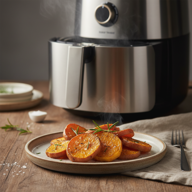 Ilustração editorial: Air Fryer Sweet Potato: The 15-Minute Perfect Crispy Method
