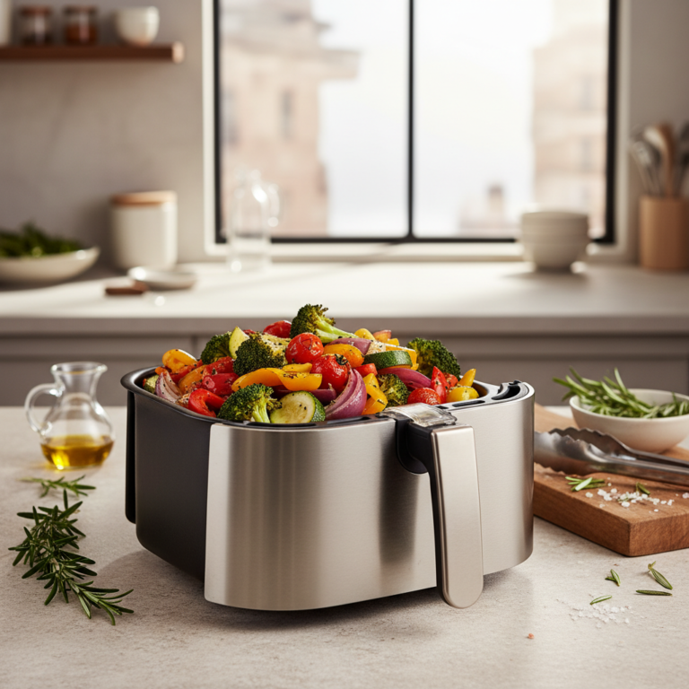 Ilustração editorial: Air Fryer Vegetables: 5 Secrets for 100% Crispy Results