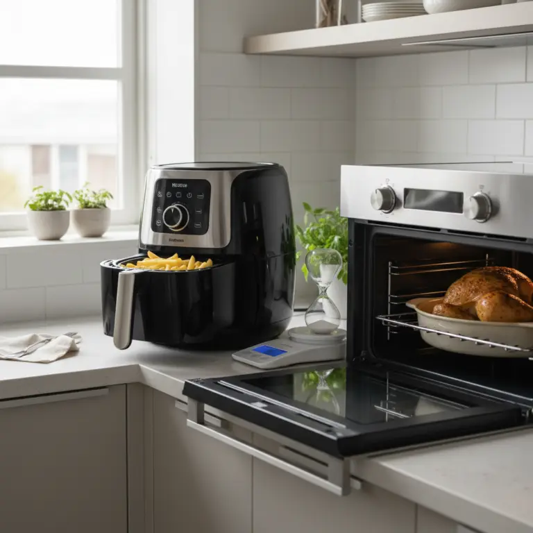 Ilustração editorial: Air Fryer vs Oven: 4 Ways to Save 50% on Cook Time
