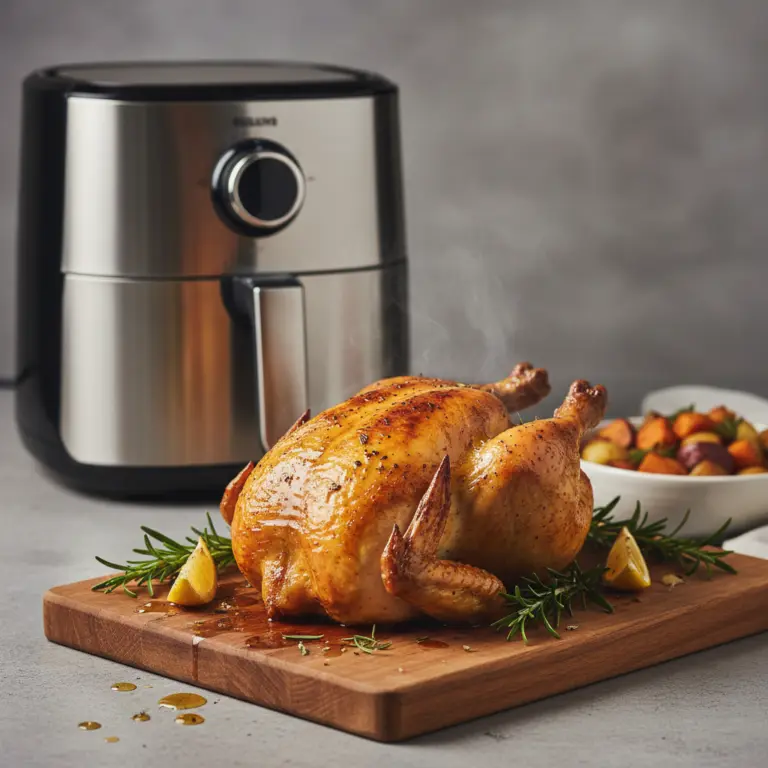 Ilustração editorial: Air Fryer Whole Chicken: The 3-Step Crisp Method