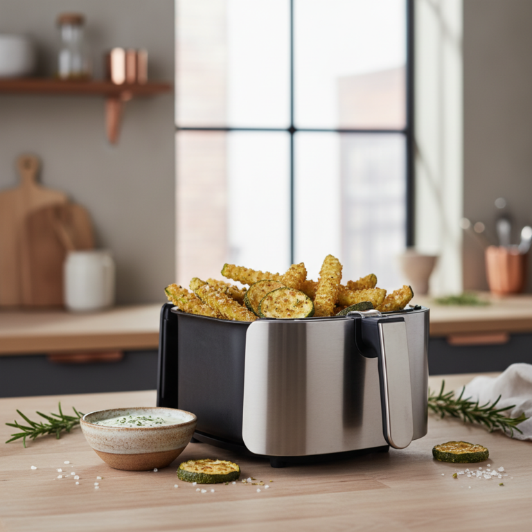 Ilustração editorial: Air Fryer Zucchini: The 12-Minute Crisp Guide