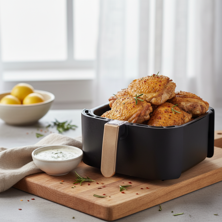Ilustração editorial: Crispy Air Fryer Chicken Thighs: The 12-Minute Method