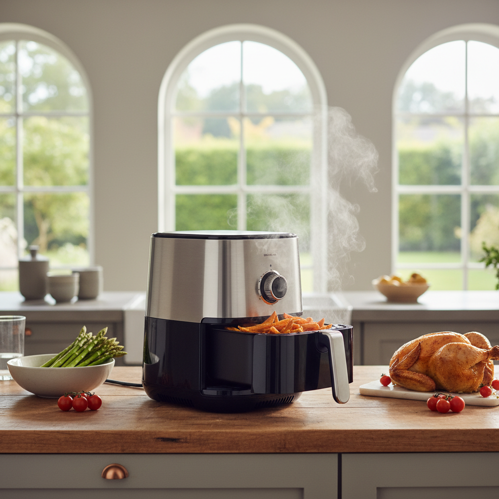 Ilustração editorial: The Best Air Fryer 2026: 5 Features for Perfect Low-Carb Meals