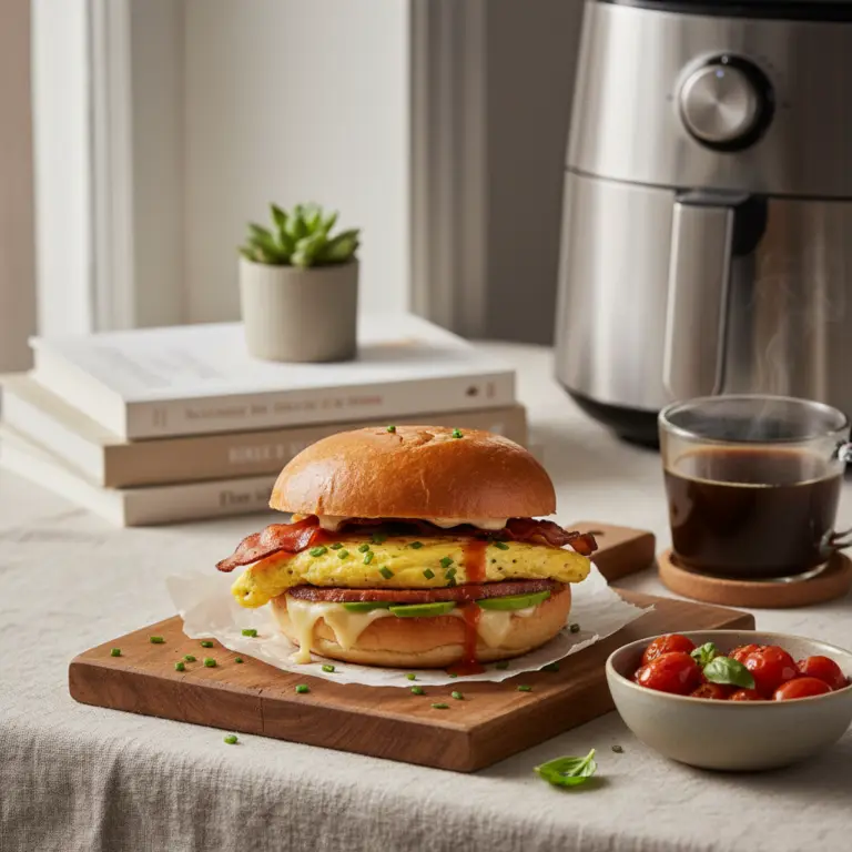 Ilustração editorial: The Perfect Air Fryer Breakfast Sandwich in 12 Minutes