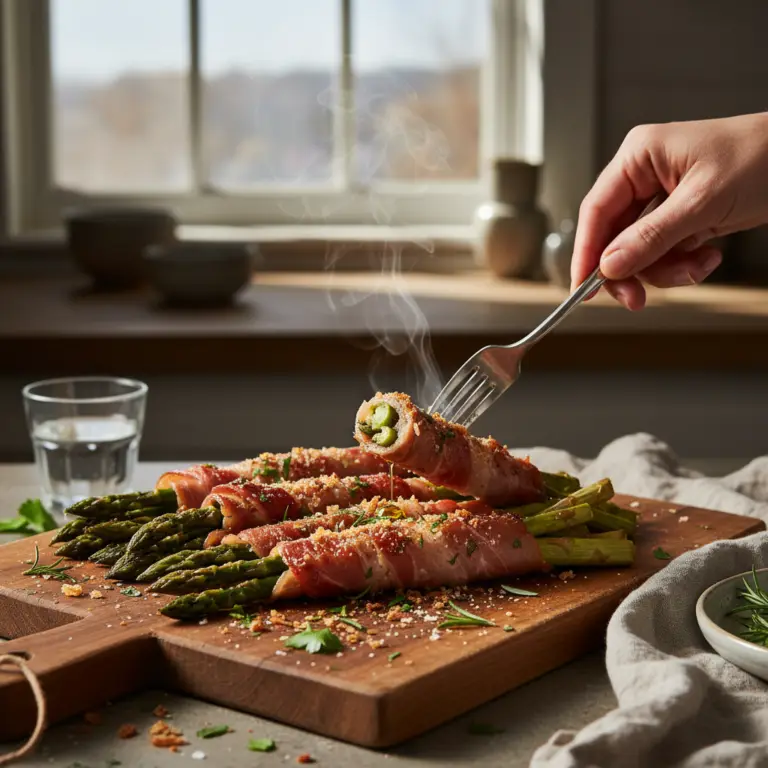 Ilustração editorial: Air Fryer Asparagus Snacks: 12-Minute Prosciutto Bundles