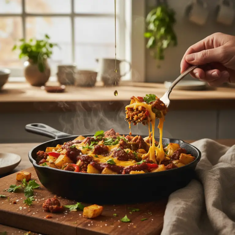 Ilustração editorial: Air Fryer Breakfast Hash: A 12-Minute Spicy Chorizo Recipe