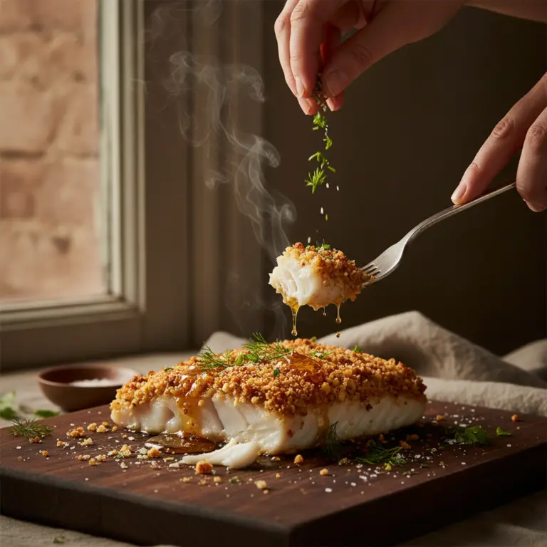 Ilustração editorial: Air Fryer Cod Loin: 12-Minute Macadamia Crust Technique