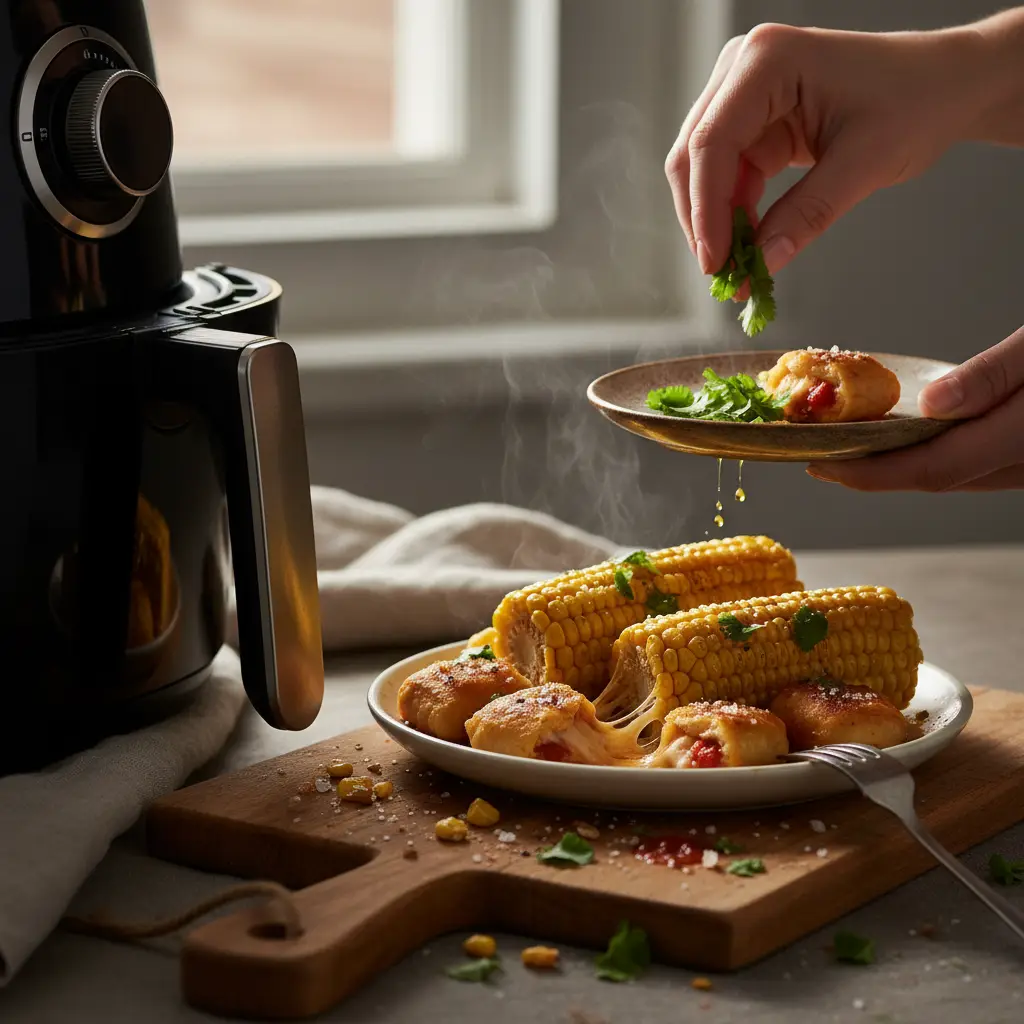 Air Fryer Corn and Pizza Rolls Dinner: 12-Minute Method — detail