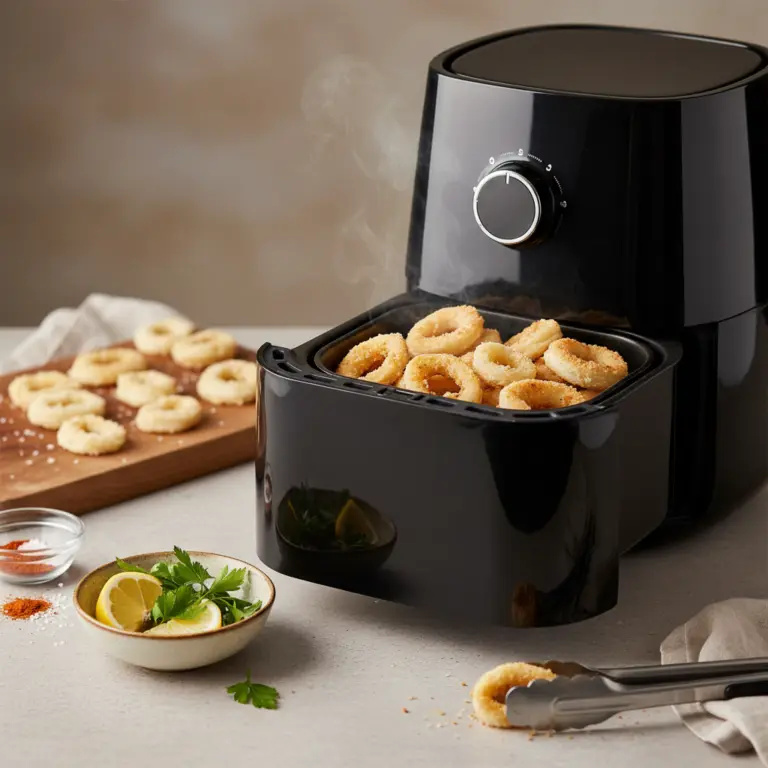 Ilustração editorial: Air Fryer Frozen Calamari: 3 Secrets to Restaurant-Style Crispy