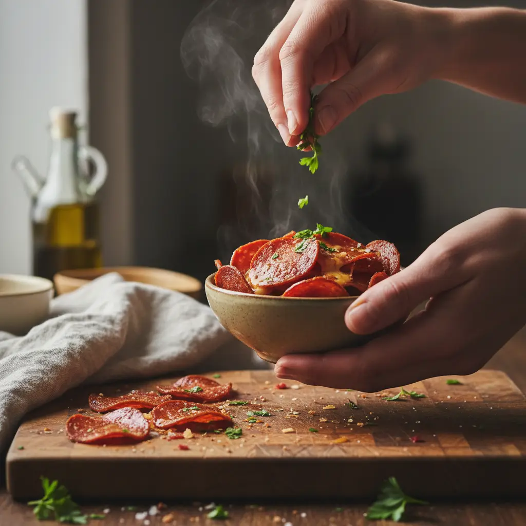 Air Fryer Keto Snacks: 3-Step Crispy Pepperoni Chips — detail