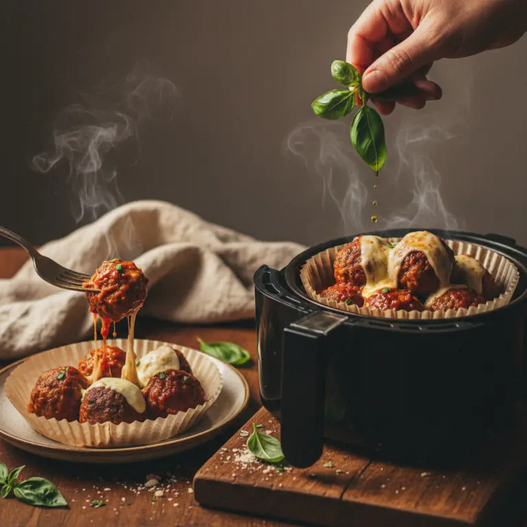 Ilustração editorial: Air Fryer Meatballs Liners for Easy Cleanup in 12 Minutes