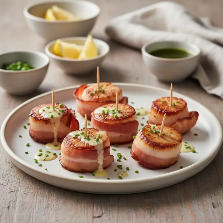 Ilustração editorial: Air Fryer Scallops Appetizers: The 12-Minute Bacon Hack