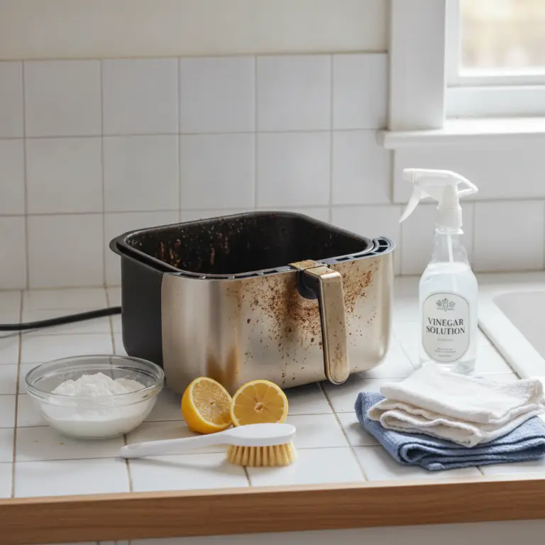 Ilustração editorial: Clean Air Fryer Basket: The 3-Step Method to Remove Burnt Grease