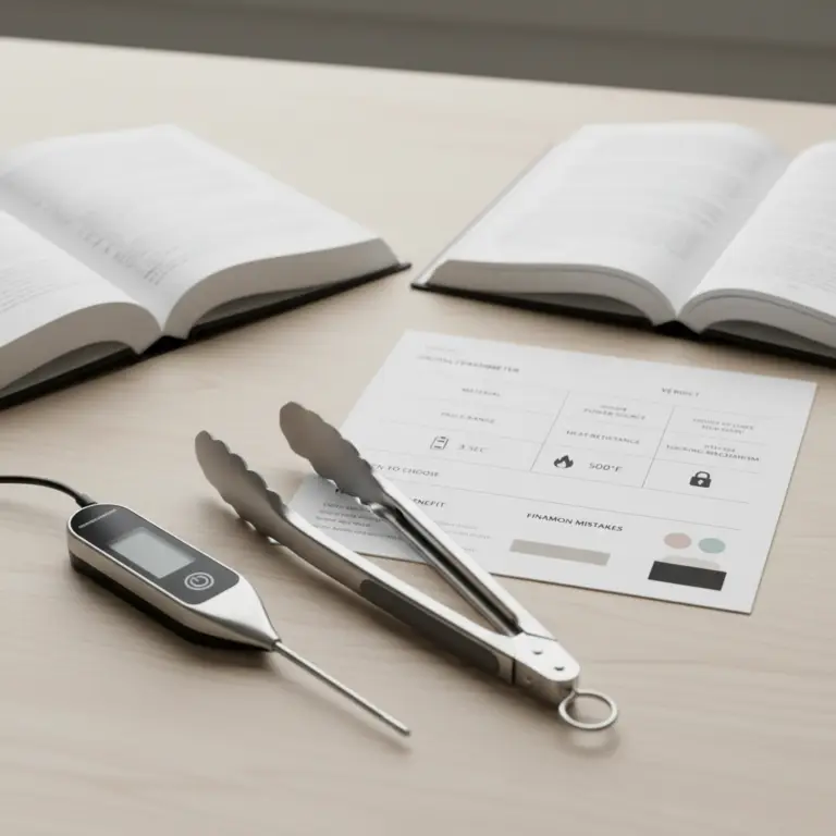 Ilustração editorial: Digital Instant-Read Meat Thermometer vs Kitchen Tongs: 2 Essentials