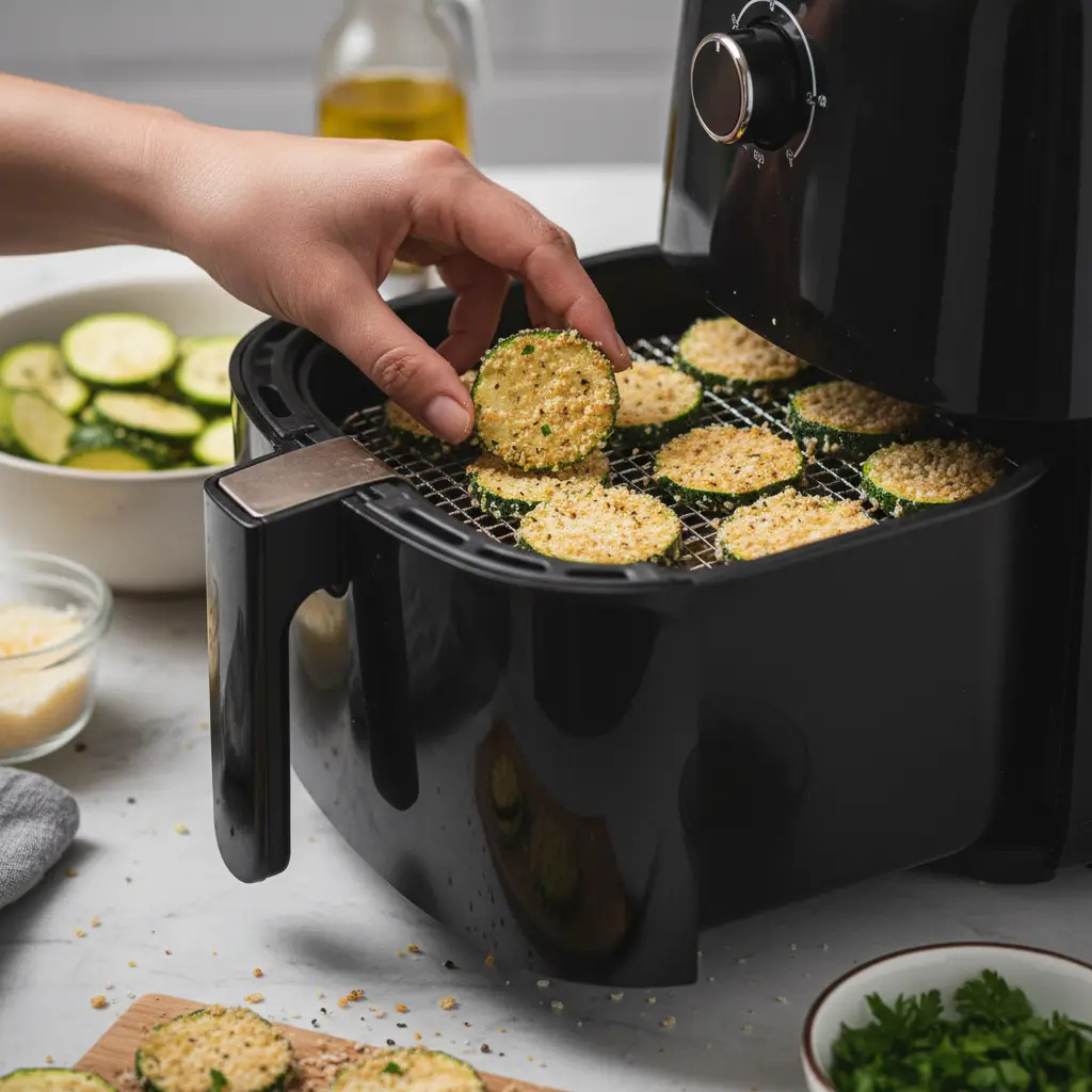 Keto Air Fryer Zucchini: 12-Minute Parmesan Crisps — detail